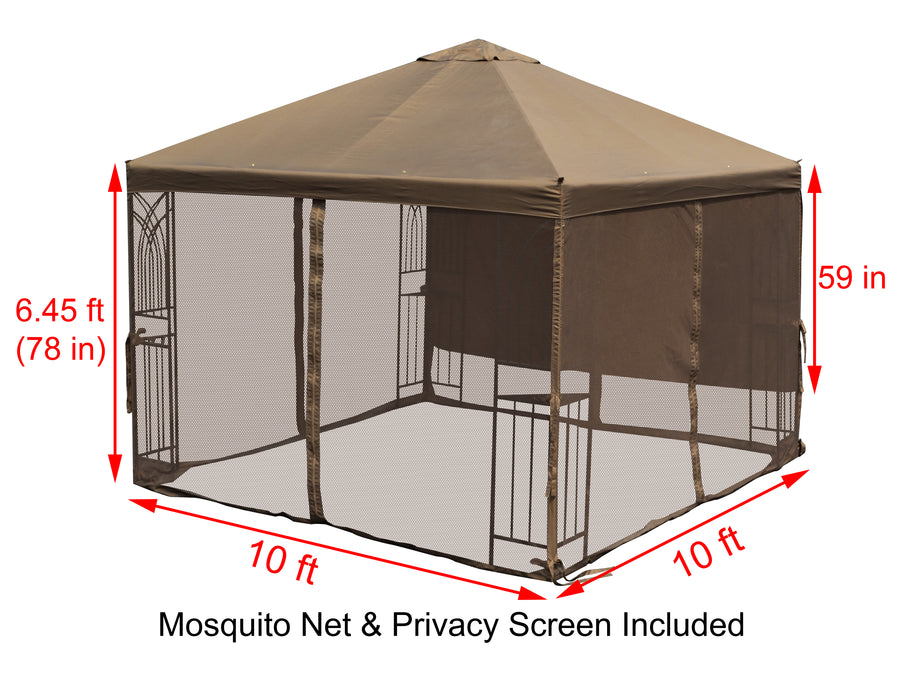 APEX GARDEN  YH-20S067B 10 ft. x 10 ft. Symphony II Gazebo with Mosquito Net, Privacy Screen and Planter Holders - APEX GARDEN