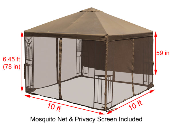 APEX GARDEN YH-20S067B 10 ft. x 10 ft. Symphony II Gazebo with Mosquito  Net, Privacy Screen and Planter Holders