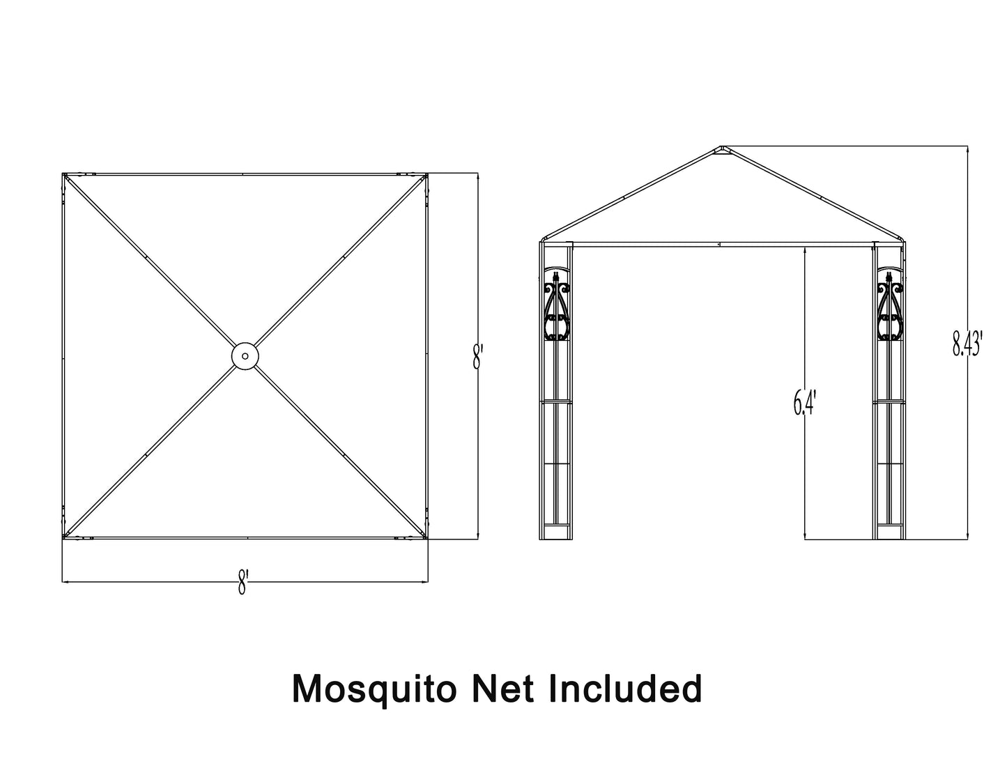 APEX GARDEN 8 ft. x 8 ft. Rococo Gazebo with Mosquito Net - APEX GARDEN