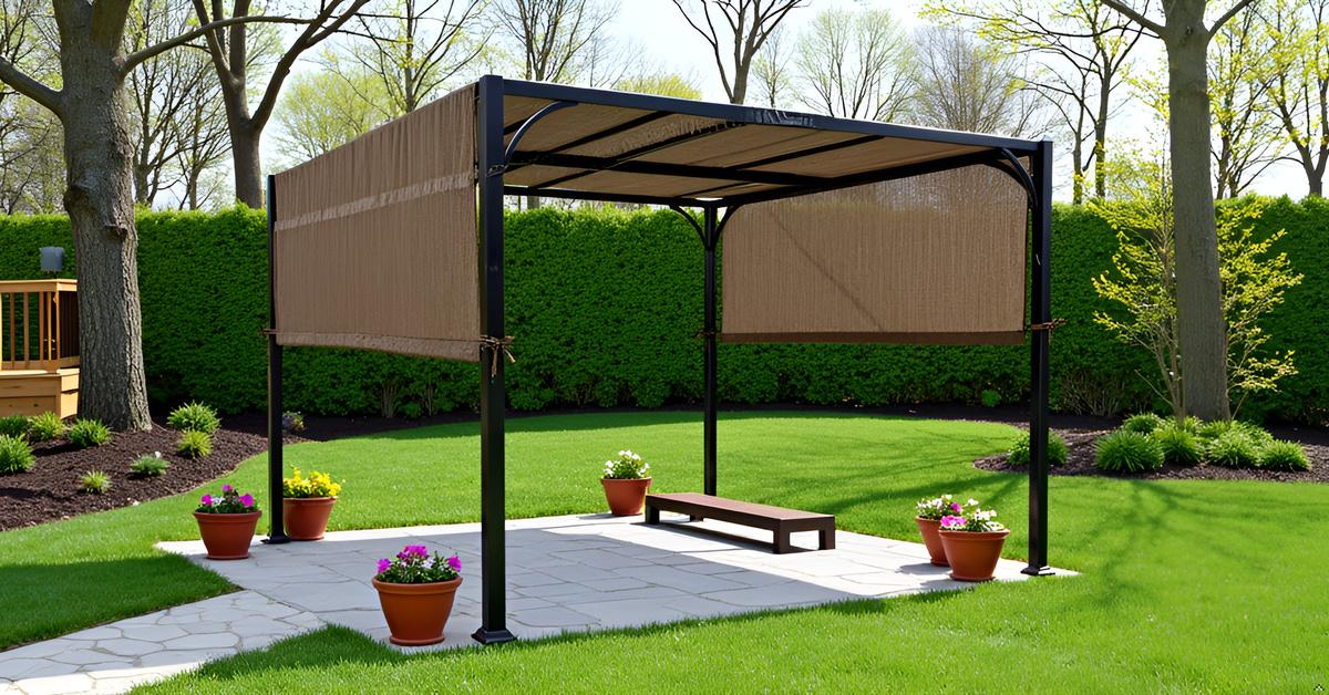 Replacement Pergola Canopy Top (with Ties) for 8 ft. x 10 ft. Pergola (Brown Polyethylene (PE) fabric, 88" x 194") - APEX GARDEN
