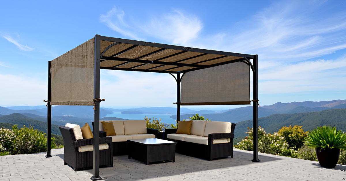 Replacement Pergola Canopy Top (with Ties) for 8 ft. x 10 ft. Pergola (Brown Polyethylene (PE) fabric, 88" x 194") - APEX GARDEN