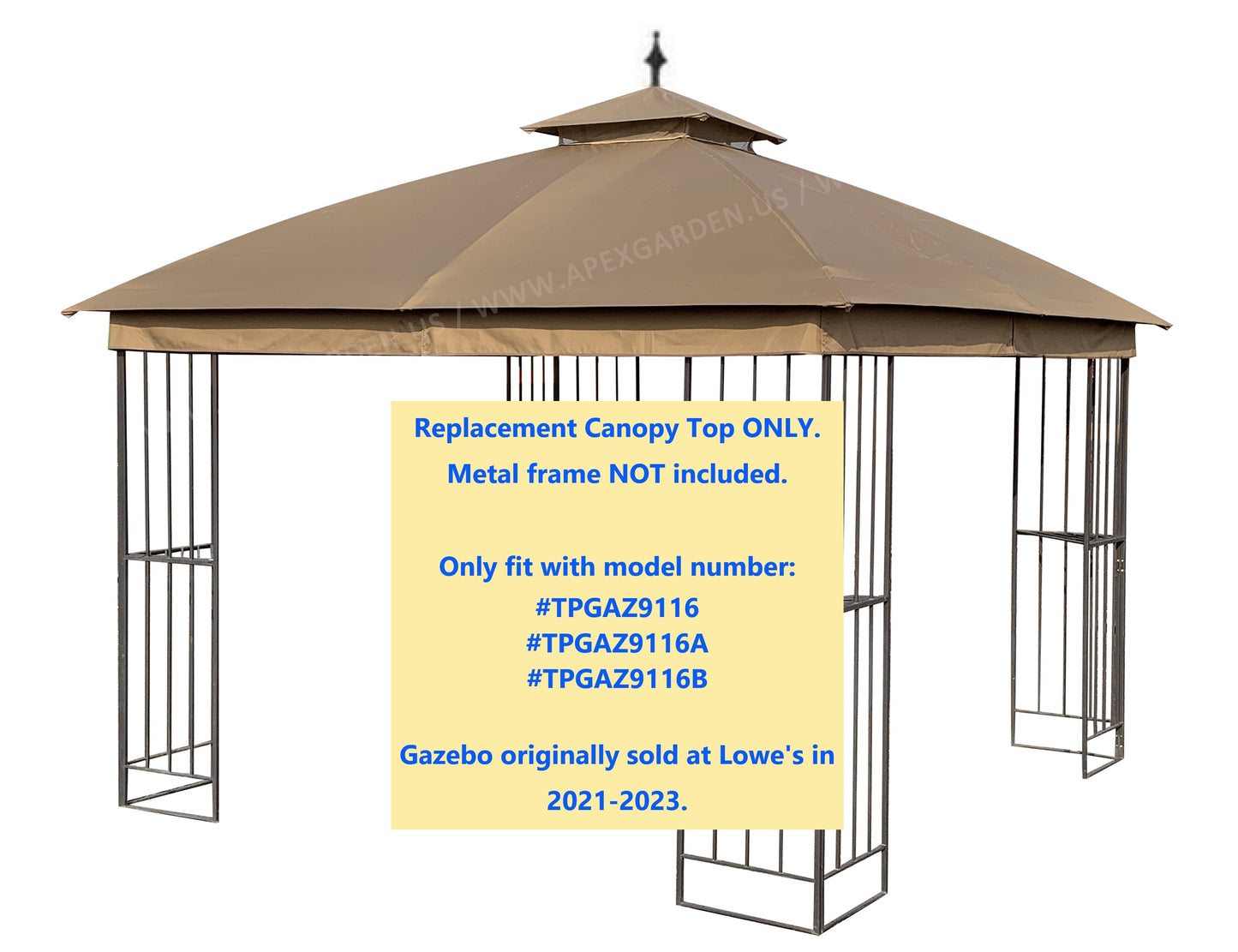 APEX GARDEN Canopy Top for Style Selections 10 ft x 10 ft Brown Metal Square Semi- Gazebo Model #TPGAZ9116 / #TPGAZ9116A / #TPGAZ9116B (Top Only) (Tan) - APEX GARDEN