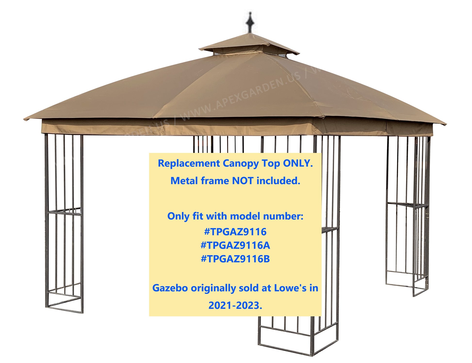 APEX GARDEN Canopy Top for Style Selections 10 ft x 10 ft Brown Metal Square Semi- Gazebo Model #TPGAZ9116 / #TPGAZ9116A / #TPGAZ9116B (Top Only) (Tan) - APEX GARDEN
