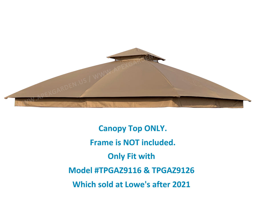 APEX GARDEN Canopy Top for Style Selections 10 ft x 10 ft Brown Metal Square Semi- Gazebo Model #TPGAZ9116 / #TPGAZ9116A / #TPGAZ9116B (Top Only) (Tan) - APEX GARDEN