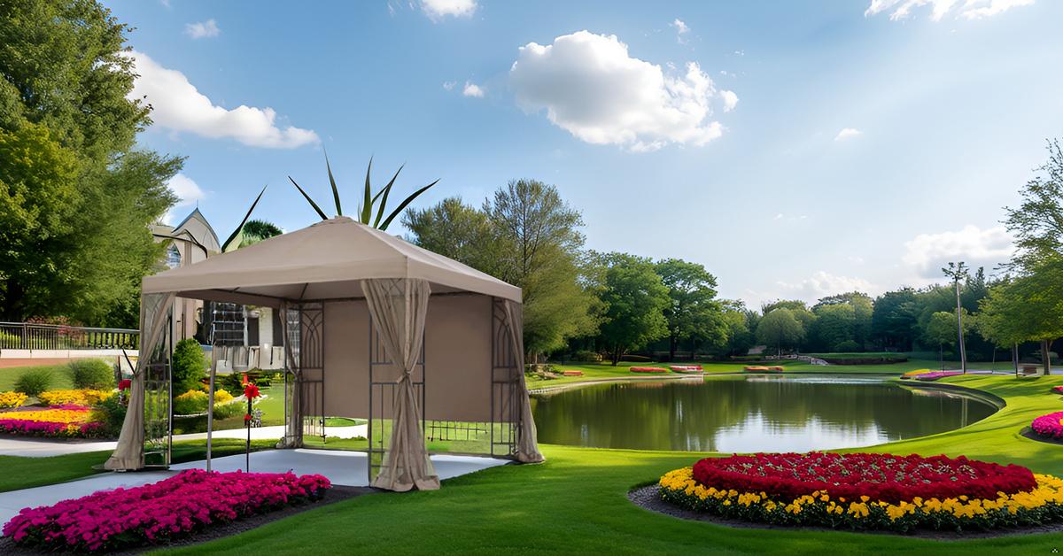 APEX GARDEN  YH-20S067B 10 ft. x 10 ft. Symphony II Gazebo with Mosquito Net, Privacy Screen and Planter Holders - APEX GARDEN