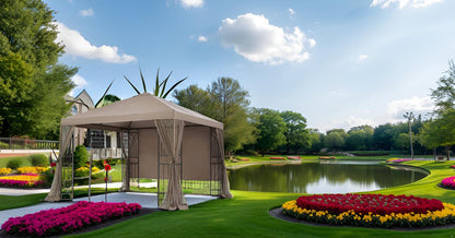 APEX GARDEN  YH-20S067B 10 ft. x 10 ft. Symphony II Gazebo with Mosquito Net, Privacy Screen and Planter Holders - APEX GARDEN