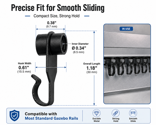 36-PCS Heavy-Duty Steel Curtain Hooks with Wheels, Smooth Sliding Replacement for Gazebo Netting & Curtains, Fits Most Gazebo Track Systems (Allen + roth, Sojag, The Bay, Zellers Compatible)