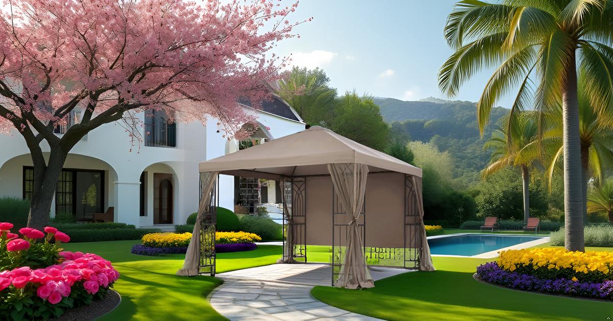 APEX GARDEN  YH-20S067B 10 ft. x 10 ft. Symphony II Gazebo with Mosquito Net, Privacy Screen and Planter Holders - APEX GARDEN