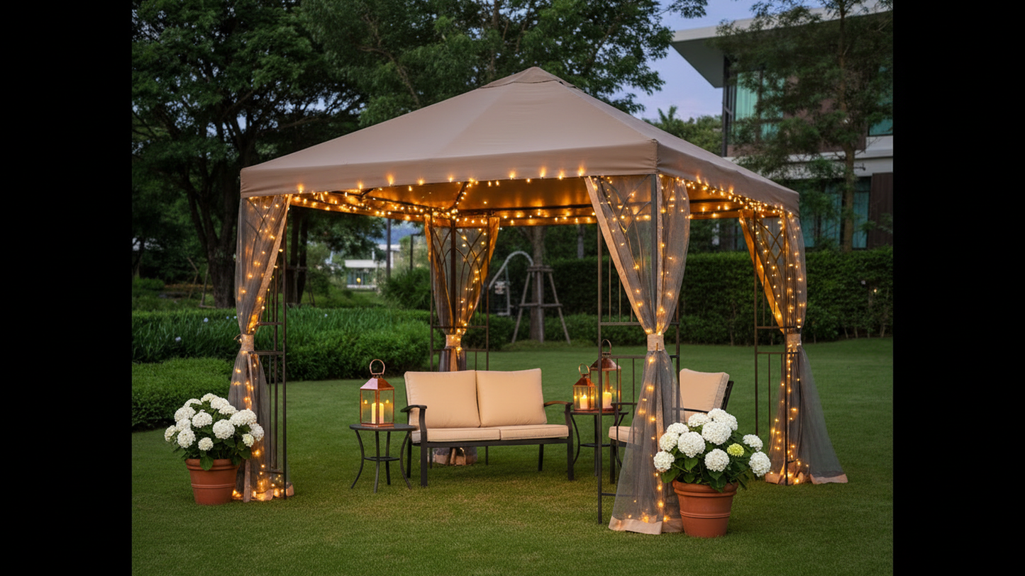 APEX GARDEN  YH-20S067B 10 ft. x 10 ft. Symphony II Gazebo with Mosquito Net, Privacy Screen and Planter Holders