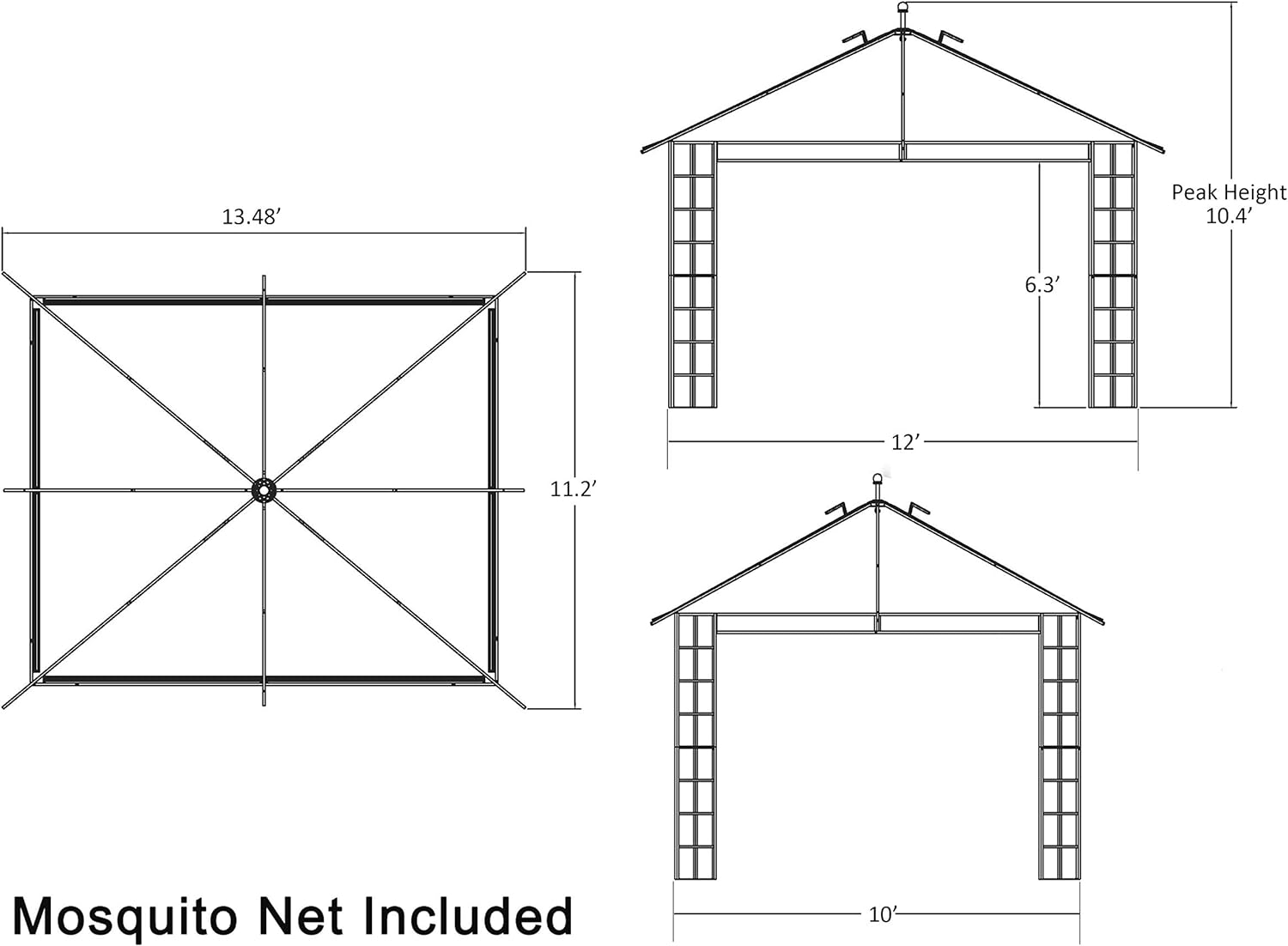 10 ft. x 12 ft. Melody Gazebo with Mosquito Net - APEX GARDEN