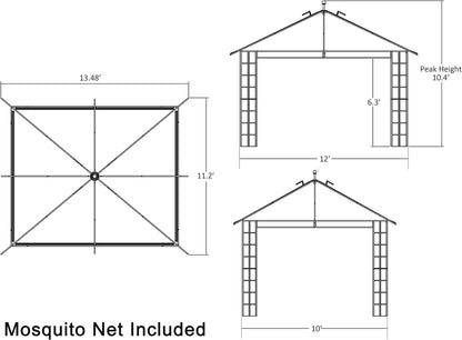 10 ft. x 12 ft. Melody Gazebo with Mosquito Net - APEX GARDEN