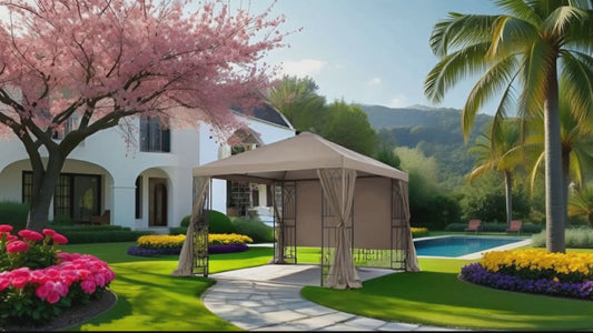 APEX GARDEN  YH-20S067B 10 ft. x 10 ft. Symphony II Gazebo with Mosquito Net, Privacy Screen and Planter Holders