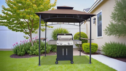 APEX GARDEN Replacement Canopy Top CAN ONLY FIT for model #L-GG001PST-F 8' X 5' Brown Double Tiered Canopy Grill BBQ Gazebo (Top Only)
