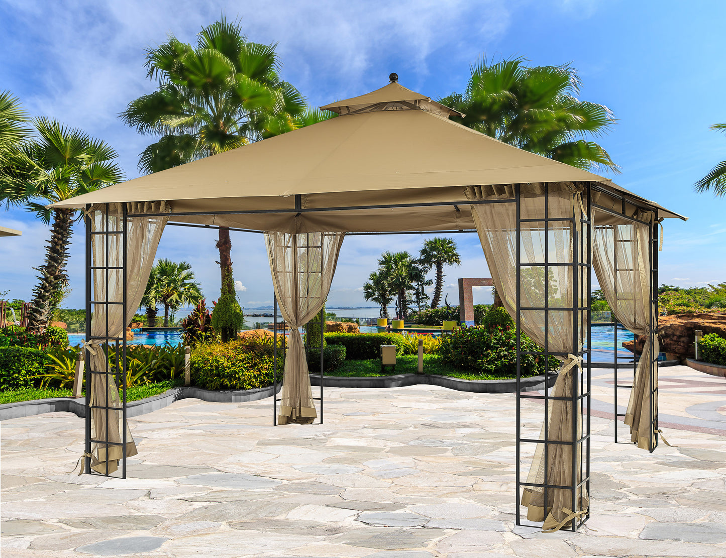 10 ft. x 12 ft. Melody Gazebo with Mosquito Net - APEX GARDEN