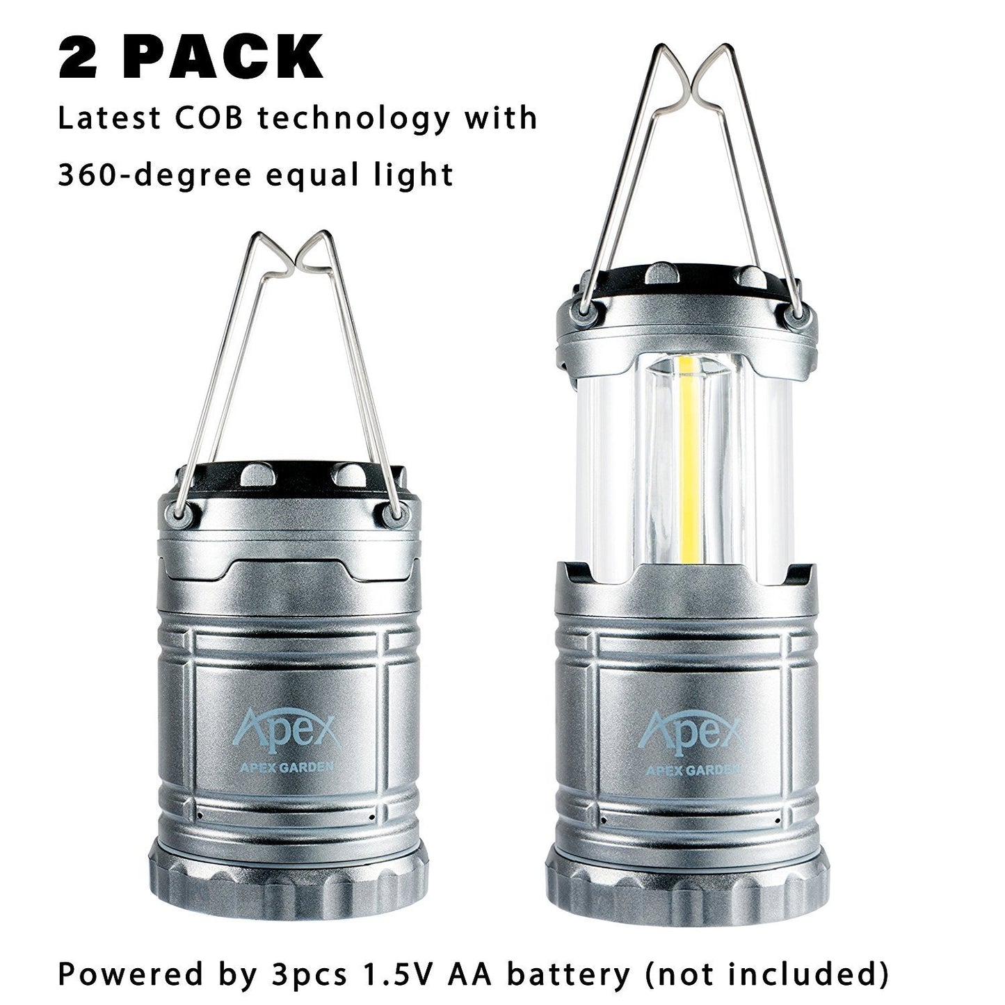 【ULTRA BRIGHT】Camping Lanterns Water Resistant Collapsible Lantern for Night Fishing, Hiking, Emergencies- 2 PACK - APEX GARDEN