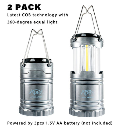 【ULTRA BRIGHT】Camping Lanterns Water Resistant Collapsible Lantern for Night Fishing, Hiking, Emergencies- 2 PACK - APEX GARDEN