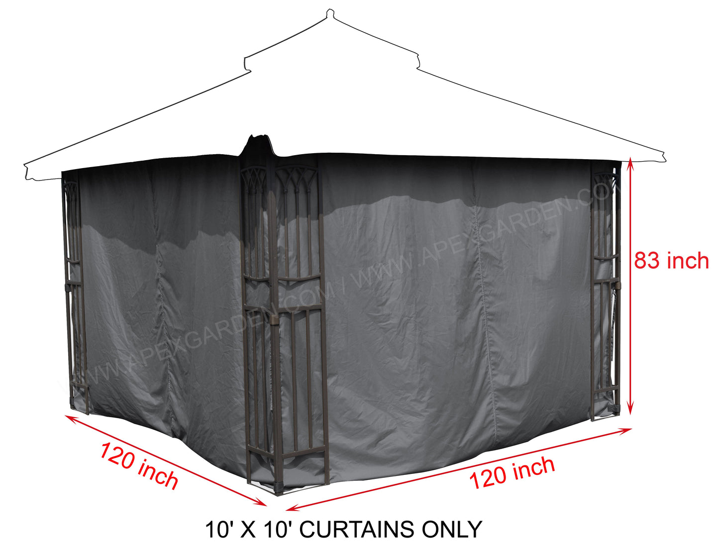 APEX GARDEN Universal Privacy Curtain Set for 10' x 10' Gazebo - APEX GARDEN