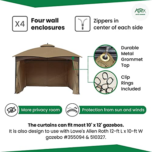 APEX GARDEN Universal Privacy Side Panels Side Shade / Curtain Set for 10' x 12' Gazebo - APEX GARDEN