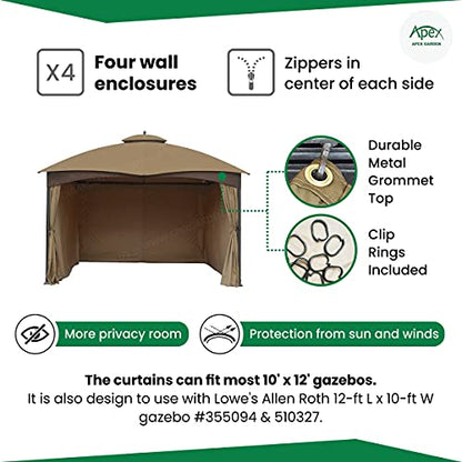 APEX GARDEN Universal Privacy Side Panels Side Shade / Curtain Set for 10' x 12' Gazebo - APEX GARDEN