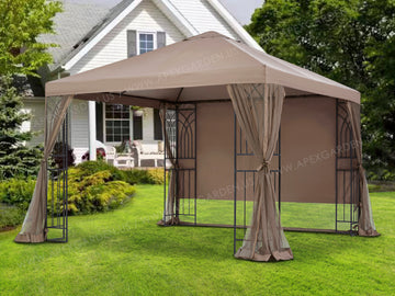 APEX GARDEN  YH-20S067B 10 ft. x 10 ft. Symphony II Gazebo with Mosquito Net, Privacy Screen and Planter Holders - APEX GARDEN
