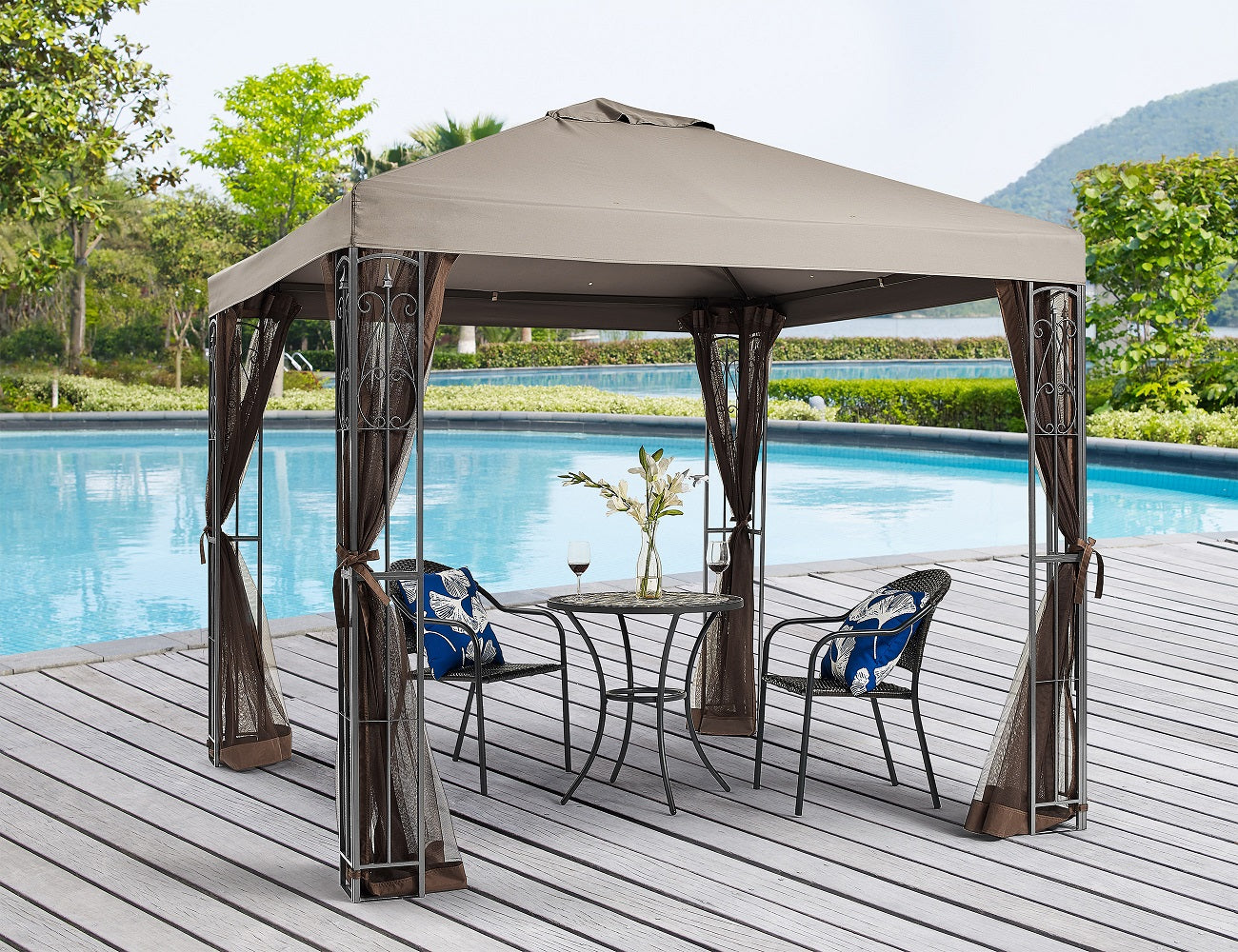 APEX GARDEN 8 ft. x 8 ft. Rococo Gazebo with Mosquito Net - APEX GARDEN