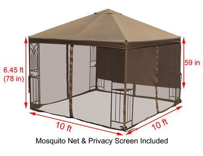 APEX GARDEN  YH-20S067B 10 ft. x 10 ft. Symphony II Gazebo with Mosquito Net, Privacy Screen and Planter Holders - APEX GARDEN