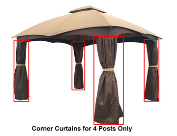 APEX GARDEN 4 Poles Brown Corner Curtain Set for Lowe's 10' x 12' Gazebo Model #GF-12S004BTO / GF-12S004B-1 (Corner Curtains Only) (Dark Brown) - APEX GARDEN